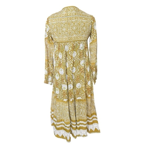 Matta yamini booj Green and White Long Sleeve Tiered Dress size xs - Picture 4 of 6